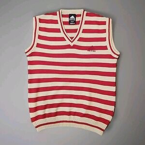 Adidas Golf Sweater Vest Men's Small Red Tan V Neck Acrylic